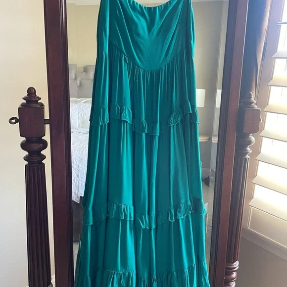 Teal Tiered Spaghetti Strap Dress - Picture 2 of 7